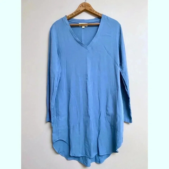 Anthropologie Cloth & Stone Blue Gray V-Neck Tunic Dress High Low Hem XS - Picture 9 of 9